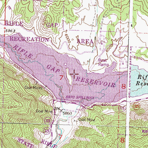 Topographic Map of Rifle Gap Reservoir, CO