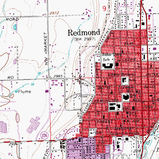 Topographic Map of Redmond City Skate Park, OR