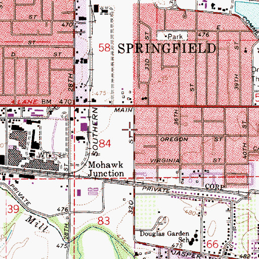 Topographic Map of Pride Park, OR