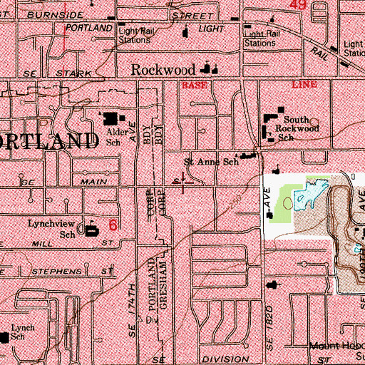 Topographic Map of Rockwood Central Park, OR