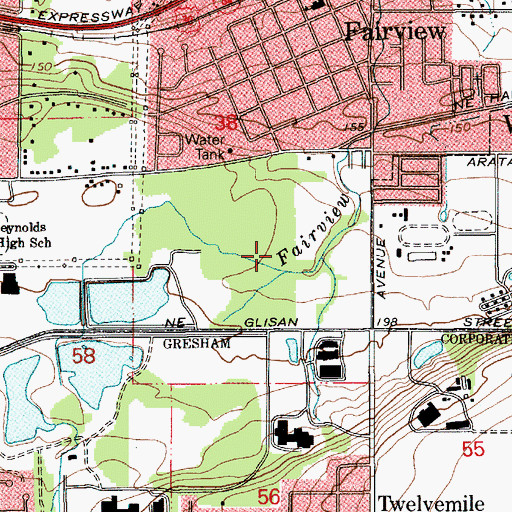 Topographic Map of Fairview Community Park, OR