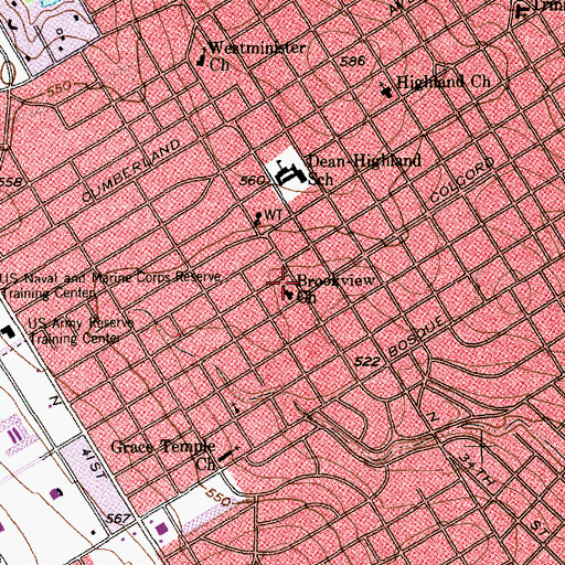 Topographic Map of Brookview Church of Christ, TX