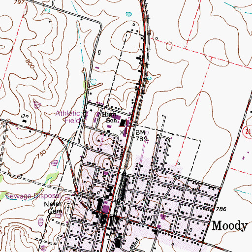 Topographic Map of Church of Christ - Moody, TX