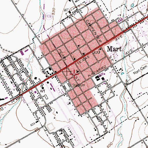 Topographic Map of Church of Christ of Mart, TX