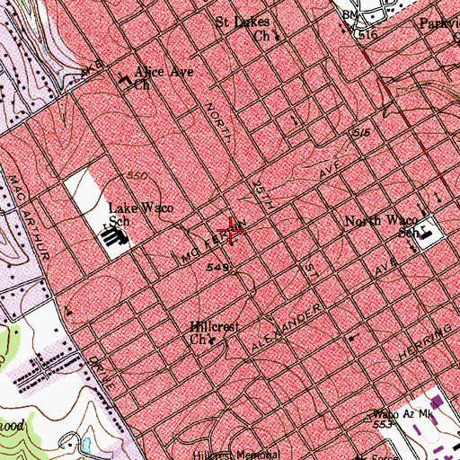 Topographic Map of First Church of God, TX