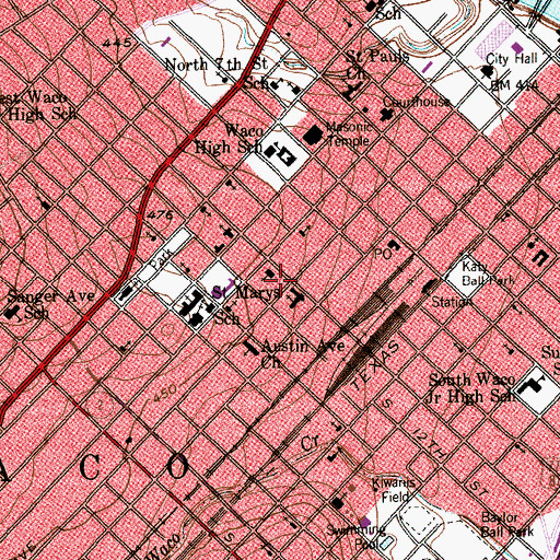 Topographic Map of First Presbyterian Church, TX