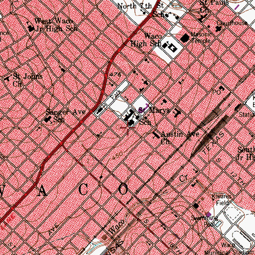 Topographic Map of Saint Marys Catholic Church of the Assumption, TX