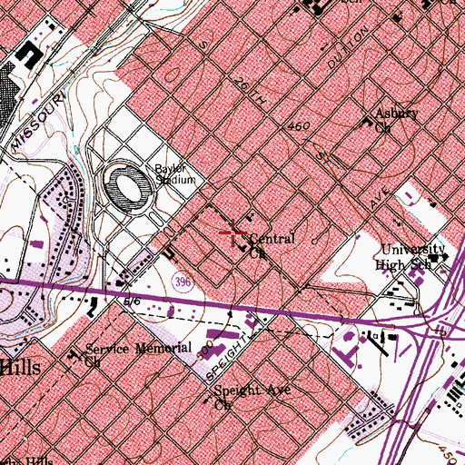 Topographic Map of Central Baptist Church, TX