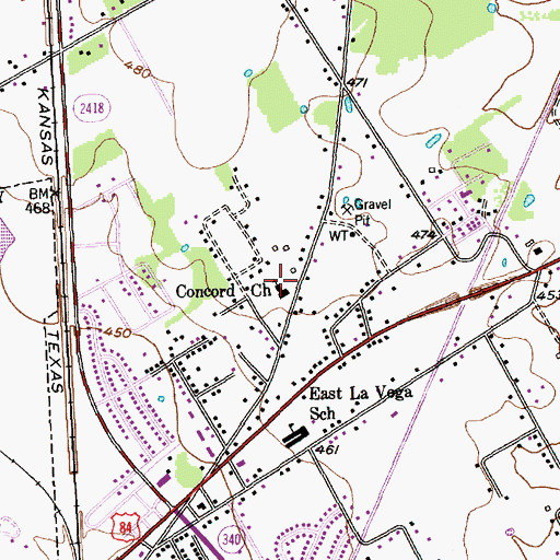 Topographic Map of Concord Baptist Church, TX