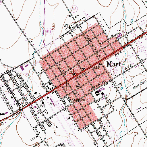 Topographic Map of First Baptist Church of Mart, TX