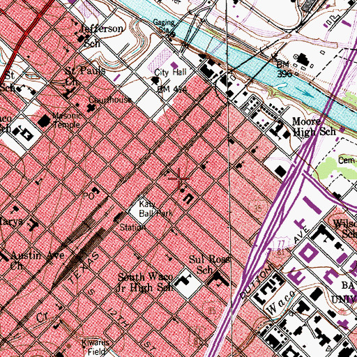 Topographic Map of First Baptist Church of Waco, TX