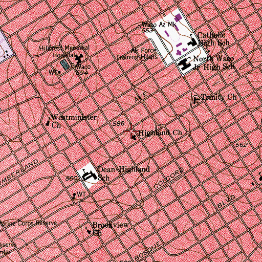 Topographic Map of Highland Baptist Church, TX