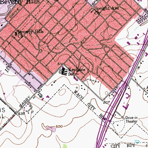 Topographic Map of Kendrick Lane Baptist Church, TX
