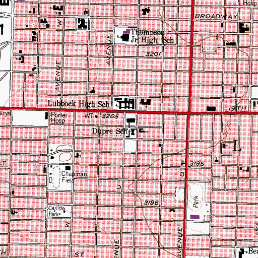 Topographic Map of Asbury United Methodist Church, TX