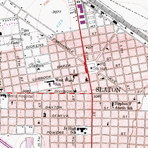 Topographic Map of First United Methodist Church of Slaton, TX