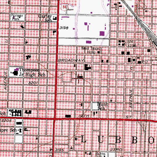 Topographic Map of First Presbyterian Church, TX