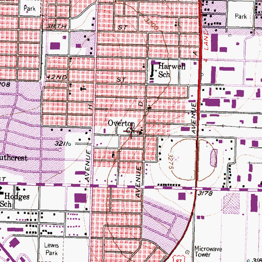 Topographic Map of Overton Church, TX