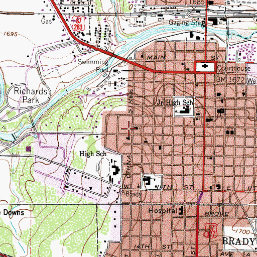 Topographic Map of Central Baptist Church, TX