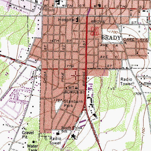 Topographic Map of Church of Christ, TX
