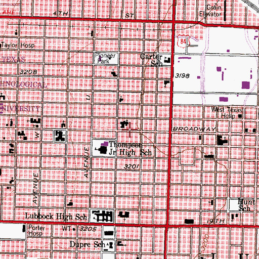 Topographic Map of Church of Christ - Broadway, TX