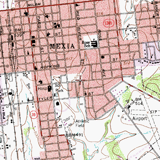 Topographic Map of Temple Baptist Church, TX