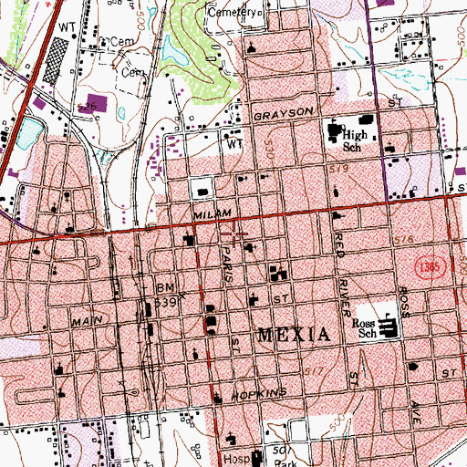 Topographic Map of First Baptist Church Mexia, TX