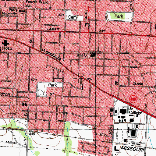 Topographic Map of Grace Lutheran Church, TX