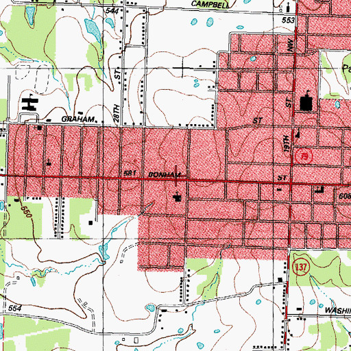 Topographic Map of Oak Park United Methodist Church, TX