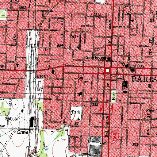 Topographic Map of First Presbyterian Church, TX