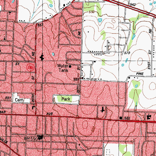 Topographic Map of Hillcrest Baptist Church, TX