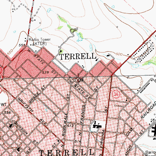 Topographic Map of Terrell Seventh Day Adventist Church, TX