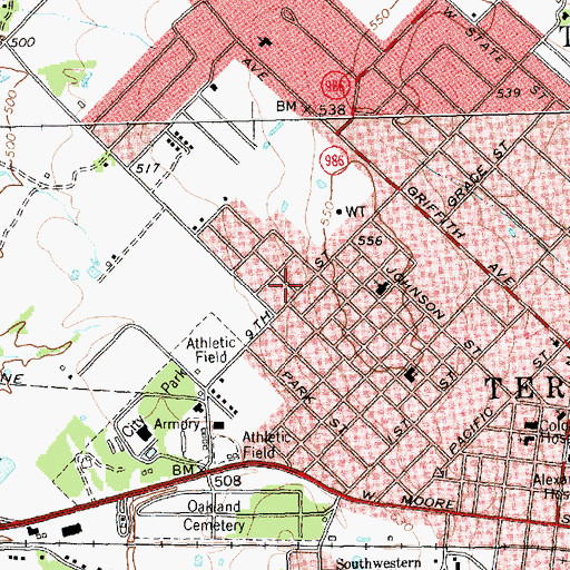 Topographic Map of Kaufman Area Baptist Church, TX