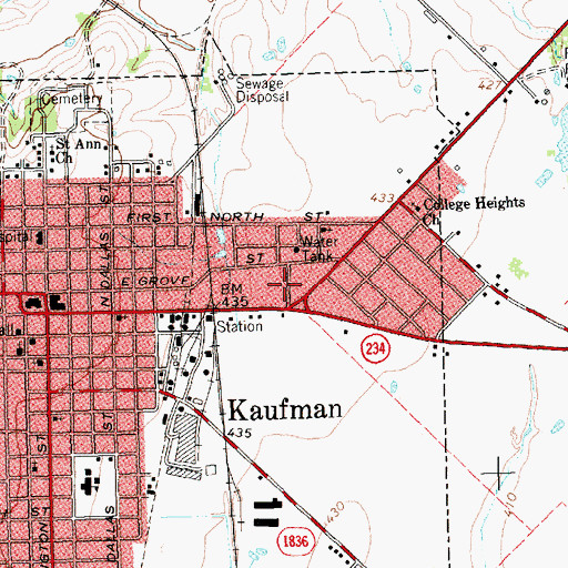 Topographic Map of Church of Christ, TX