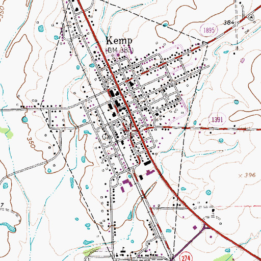Topographic Map of Kemp Church of Christ, TX