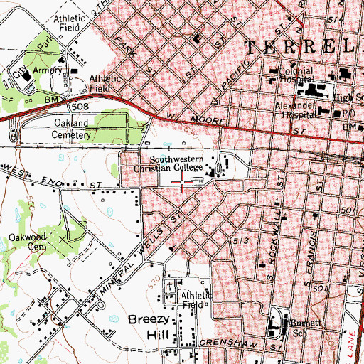 Topographic Map of West End Church of Christ, TX