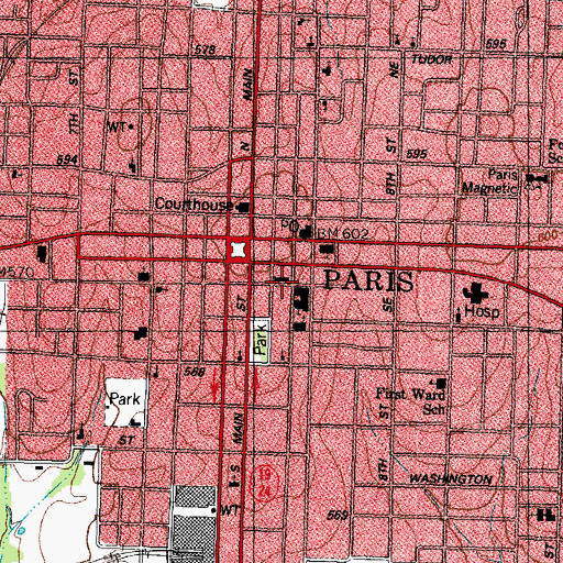 Topographic Map of First Baptist Church, TX