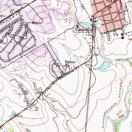 Topographic Map of Victory Church, TX