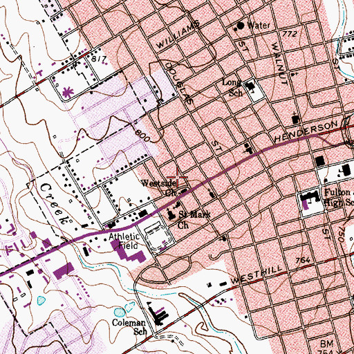 Topographic Map of Westside Church, TX