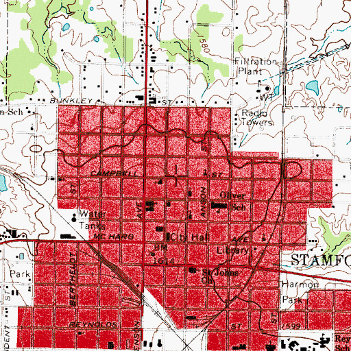 Topographic Map of Temple Baptist Church, TX