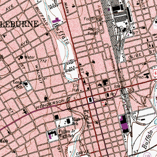 Topographic Map of First Baptist Church of Cleburne, TX