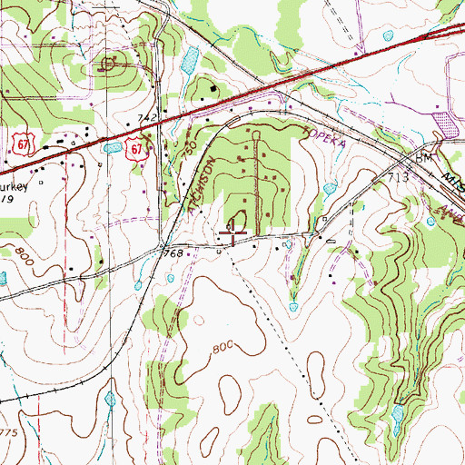 Topographic Map of Hillside Baptist Church, TX