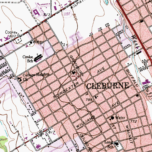 Topographic Map of Granbury Street Church of Christ, TX