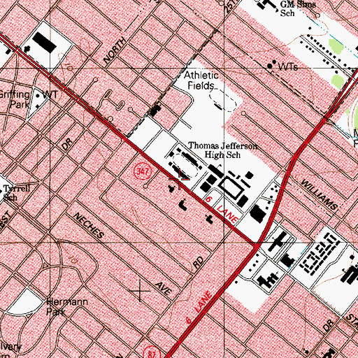 Topographic Map of First Southern Methodist Church of Port Arthur, TX