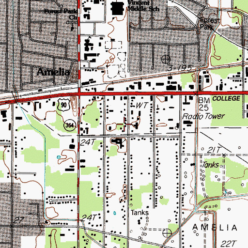 Topographic Map of Amelia United Pentecostal Church, TX