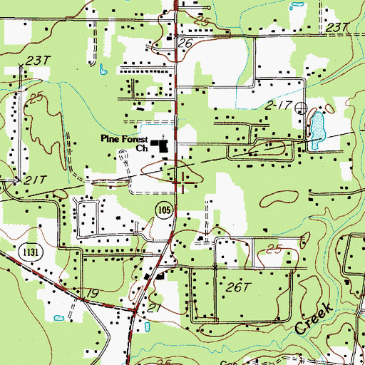 Topographic Map of Pine Forest First Pentecostal Church, TX