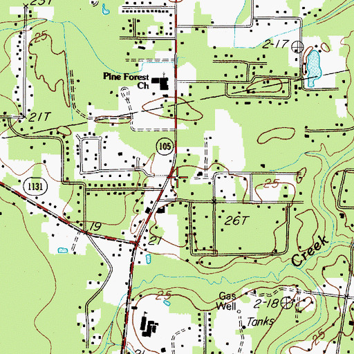 Topographic Map of Pine Forest Baptist Church, TX