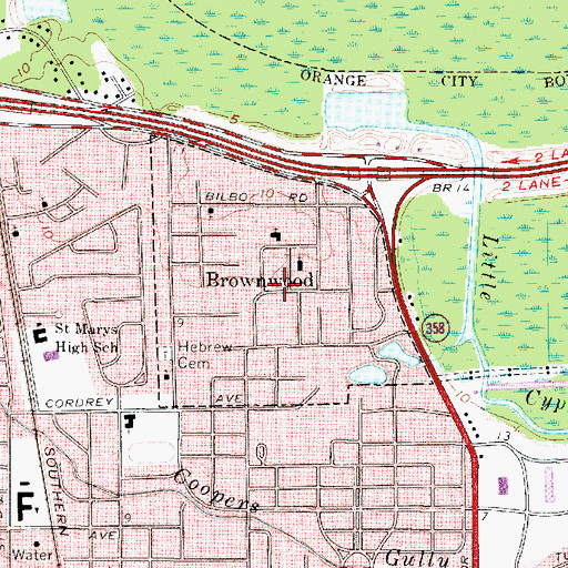Topographic Map of Brownwood Baptist Church, TX