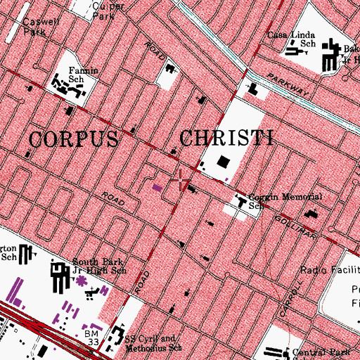 Topographic Map of Parkside Church of God, TX