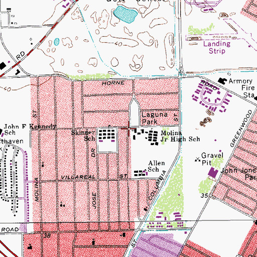 Topographic Map of Our Lady of the Pillar Church, TX