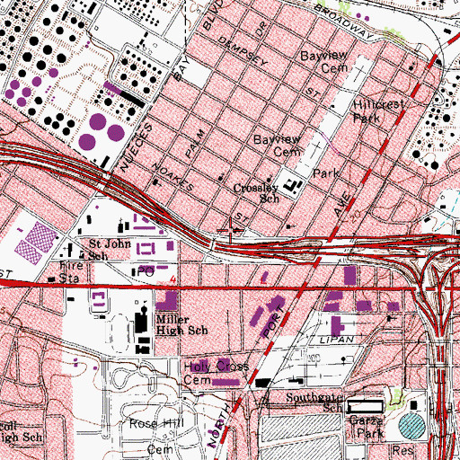 Topographic Map of Hillcrest Church of Christ, TX